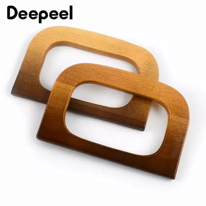 Deepeel 2/4Pcs 12-18cm Natural Wooden Handbag Handle D-ring Frame Handles for Purse Woven Bag DIY Luggage Crafts Accessories