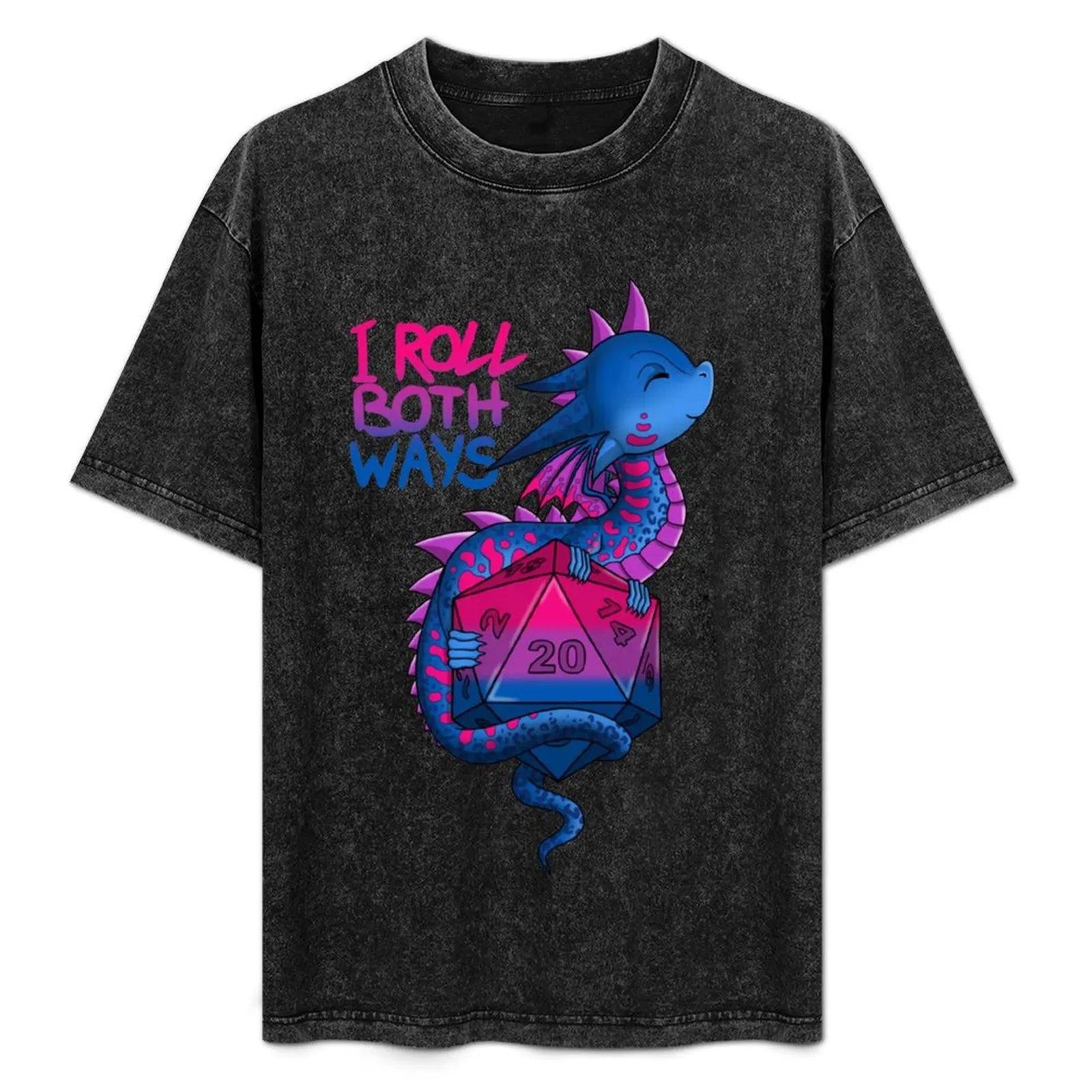 

Bi Pride Flag Dragon with D20 T-Shirt kawaii clothes vintage t shirts plus sizes cheap stuff t shirts men