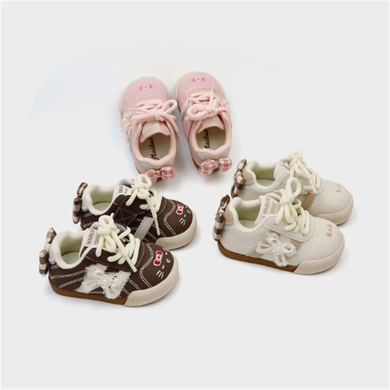 2026 New Spring Baby Shoes Leather Toddler Girls Casual Shoes Butterfly-knot Fashion little Kids Sneakers EU16-26