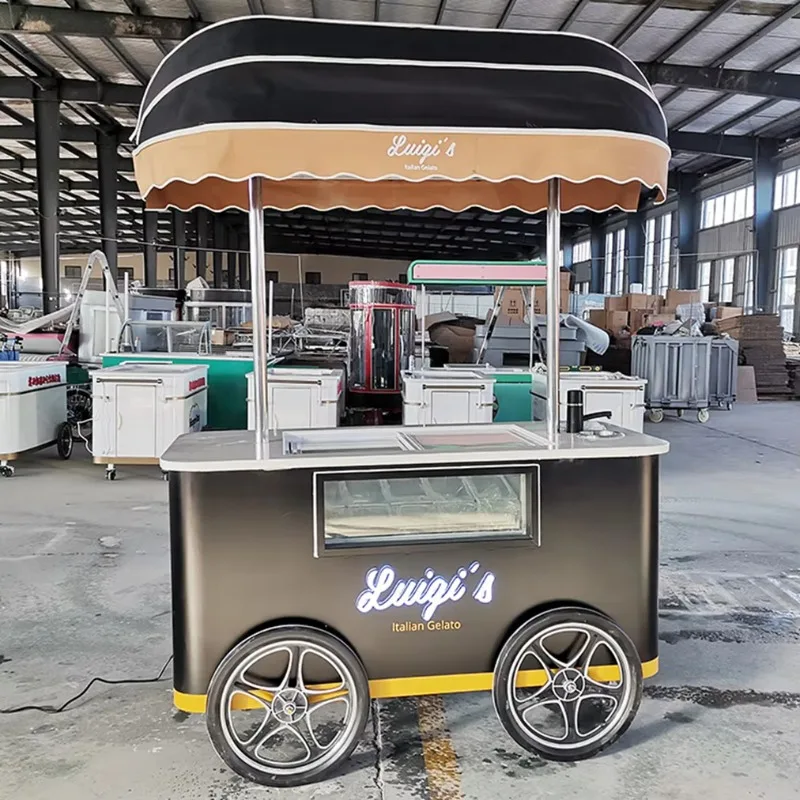 10 Pans 6 Buckets Mobile Ice Cream Freezer Cart Gelato Kiosk 110 240V 18 C 1 Year Warranty Snacks Custom
