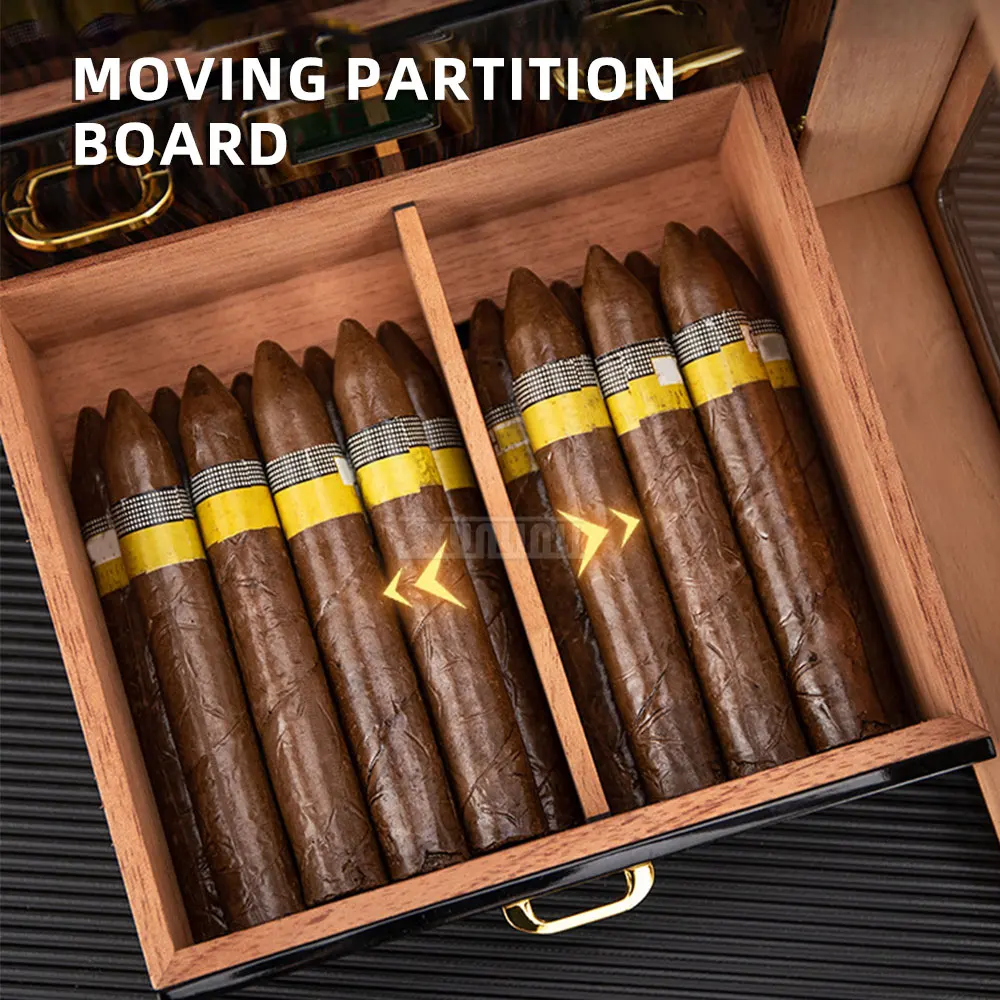High-Gloss Lacquered Cedar Wood, Cigar Box, Three-Tier Cigar Cabinet with See-Through Windows, Large-Capacity Humidor