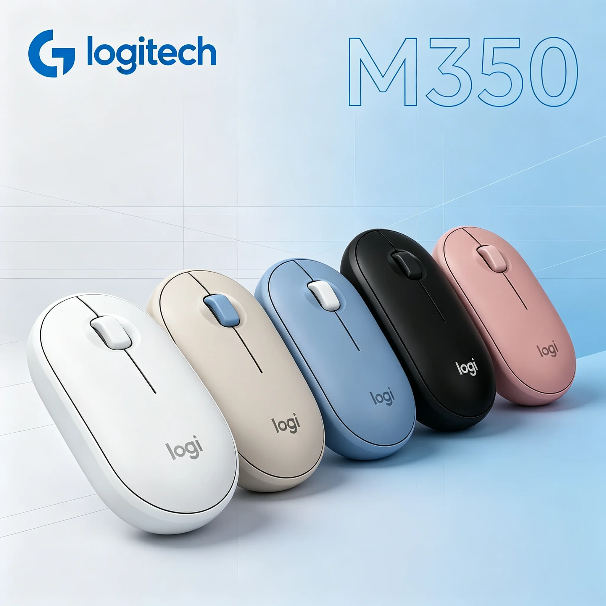 Logitech Pebble M350 Wireless Office Mouse Smooth Pebble‑Shaped Body Low‑Noise Click Stable Wireless Transmission Portable Mice