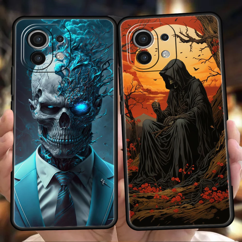 Grim Reaper Skull Skeleton Phone Case for Xiaomi Mi 14 13 12 11 Ultra 13T 12T Poco C51 F3 F4 F5 X3 X4 NFC M3 Pro Silicone Cover