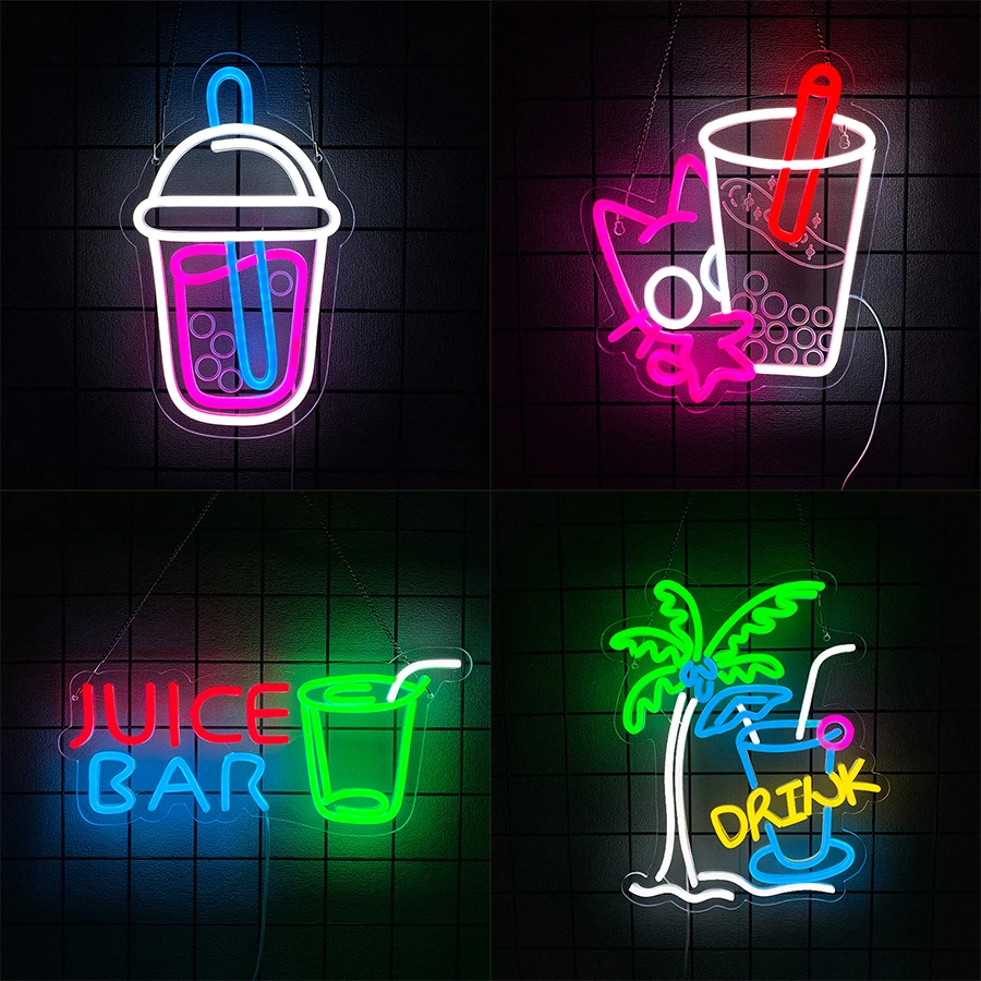Juice Bar Led Neon Signs, Milk Tea Icons Cold Drinks Shop Business Signs, Cafes And Party Decor Create An Interesting Atmosphere