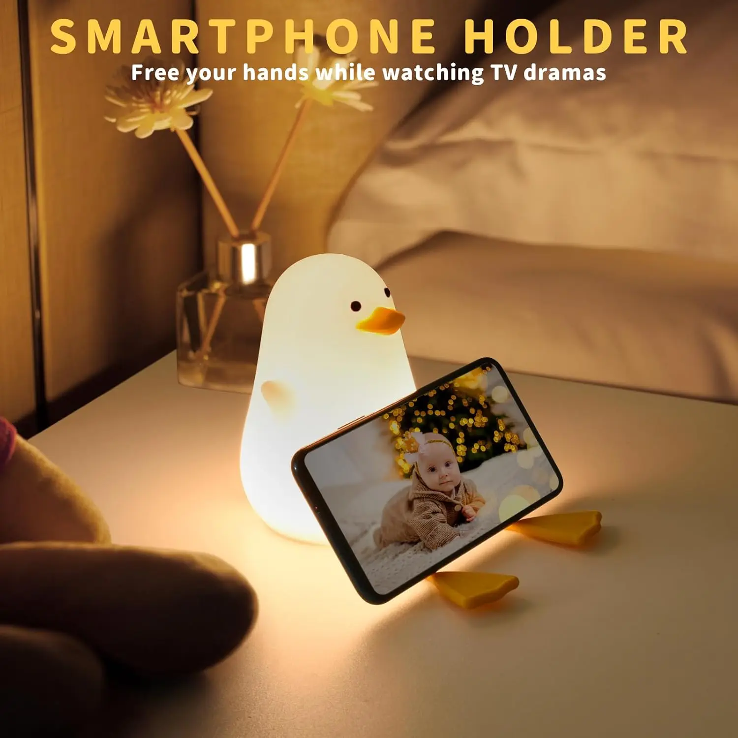 بطة ليلة ضوء LED اسفنجي بطة مصباح عكس الضوء الحضانة ضوء الليل قابلة للشحن السرير اللمس مصباح للرضاعة الطبيعية غرفة ديكور