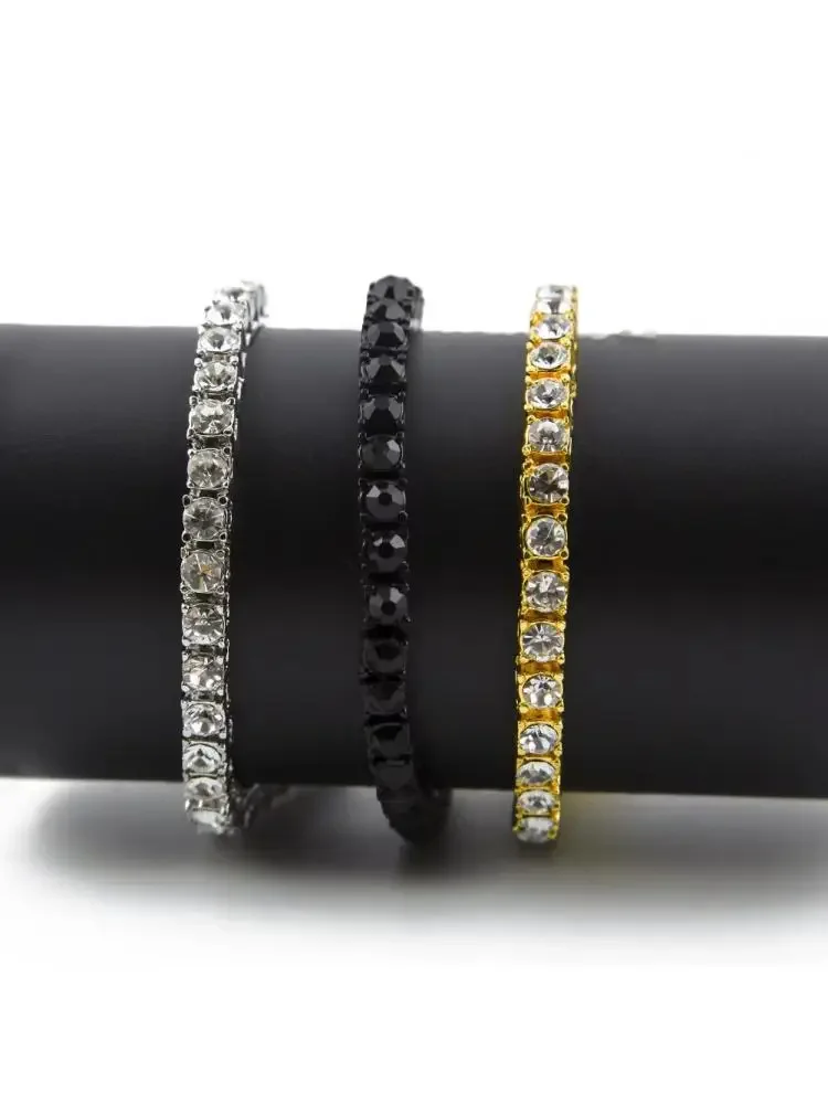 1 Row 5mm Round Zirconia Tennis Bracelet For Women/men 8/9/10inch Rhinestone Chain Gold Color Black Red Hip Hop Wedding Jewelry
