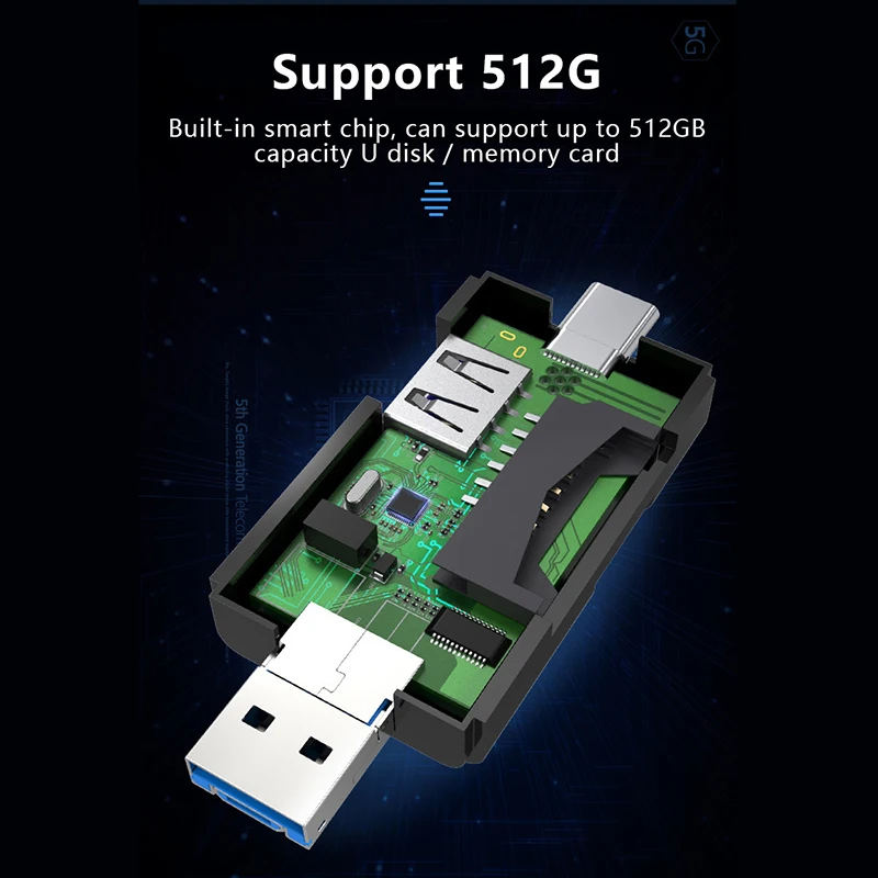 Usb3.0 leitor de cartão tipo-c android computador móvel multi-função otg 2.0 sd/usb/tipo-c/tf/u disco compatível suporte