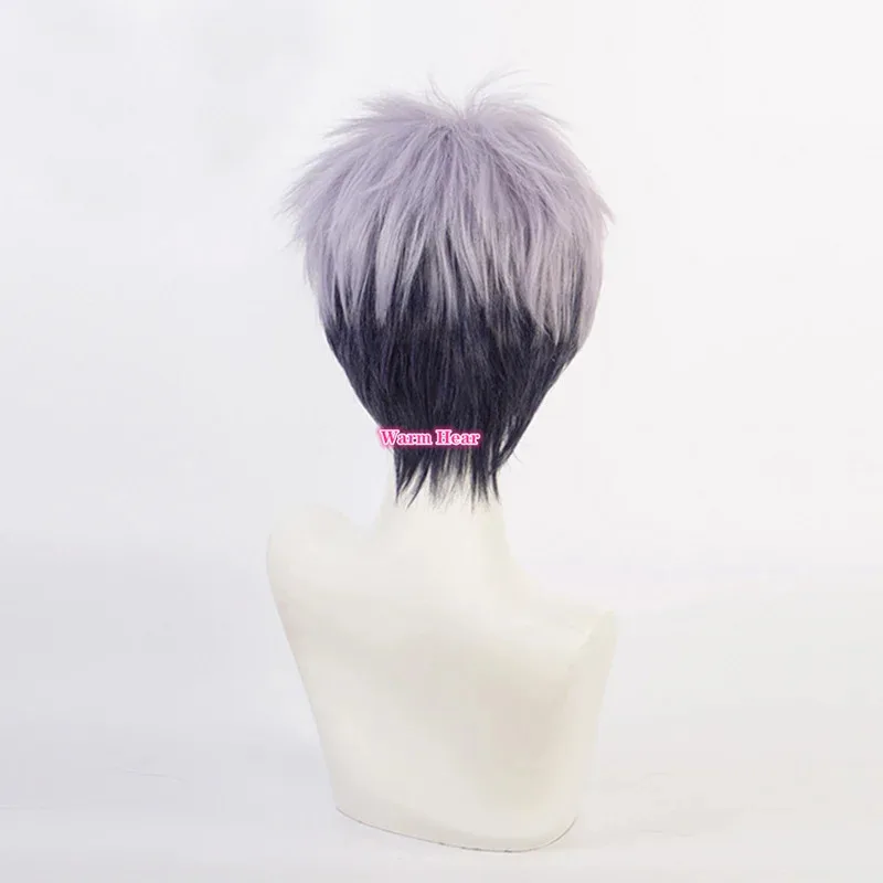 Anime Cos With Earrings Takashi Mitsuya Short Gray Purple Ombre Cosplay Hair + a wig cap ir;l5