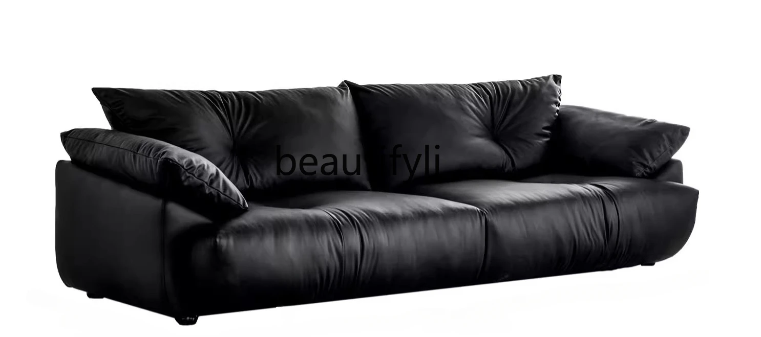 

Italian Mid-Ancient Sofa Straight Row Designer Leather Sofa Small Apartment Idle Style Three-Person Four-Person Combination