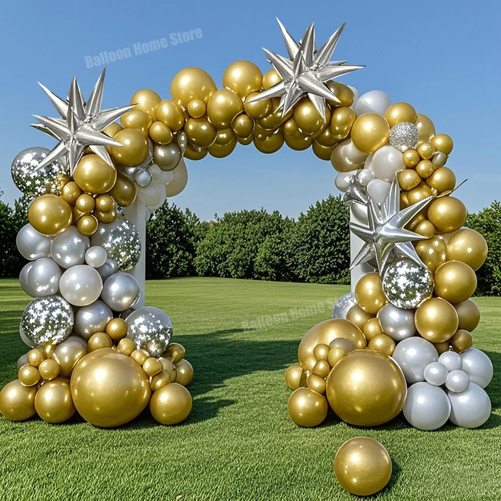 151pcs Gold Silver White Balloon Garland Arch Kit for Birthday  Anniversary Graduation Ceremony Adult Cocktail Party Decoration