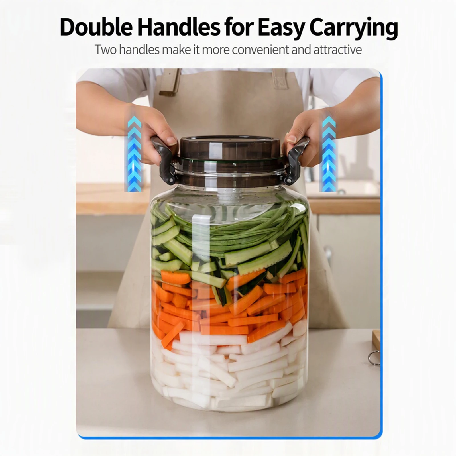 Fermentation Storage Jar Wide Mouth Dual Mode Lid One-Way Auto Vent Silicone Seal Carry Handles