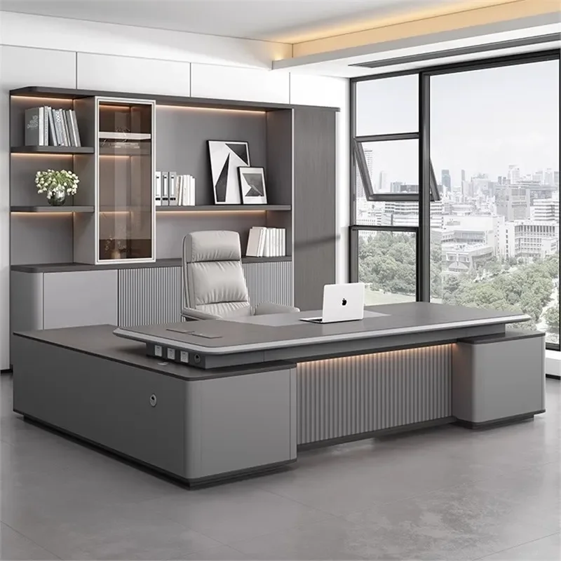 Modern Executive Office Desk and Chair Set Luxury Manager Workstation with Ergonomic High Back Chair for Home Office