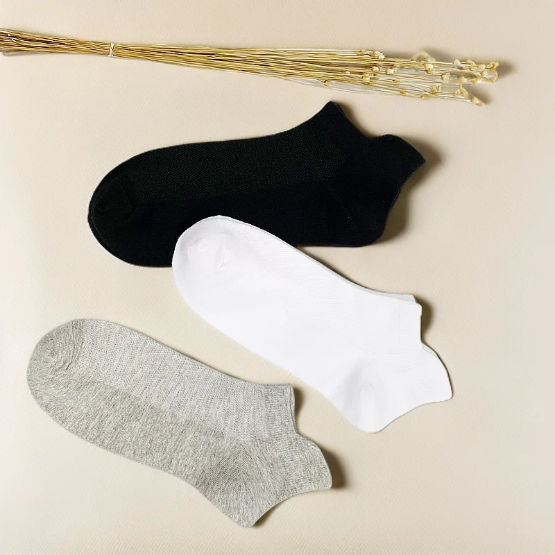 

3Pairs Organic Cotton Men Socks Ankle Breathable Mesh Sports Sock Casual Athletic Summer Thin Short Sokken Plus Size EU38-43