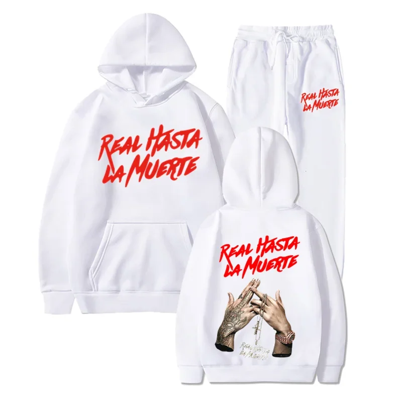 Anuel AA-Sweat-shirt à Capuche Imprimé pour Homme et Femme, Ensemble Deux Pièces, Survêtement Décontracté