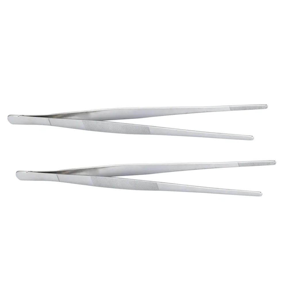 

2 Pcs Tweezers Grill Kitchen Gadget Food Clamps Stainless Steel Kitchenware BBQ Tong Steak Silver Barbecue Supplies