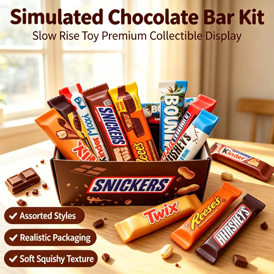 1-12pcs Hot Selling Squishy Slow Rising PU Toy, Simulation Chocolate ASMR Stress Relief Toy, Random Blind Box crunchy squishy