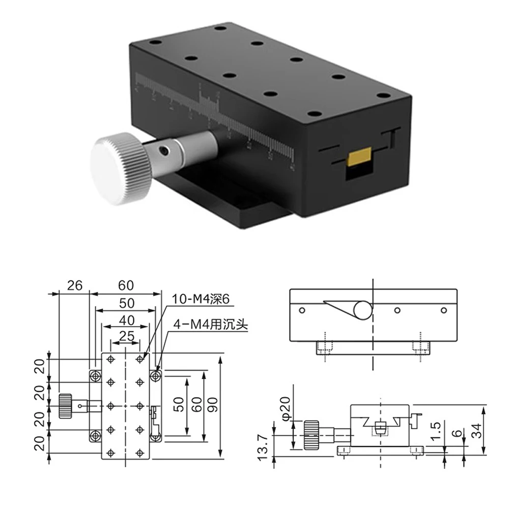 LWX4090 Manual Linear Stage 40x90mm X-Axis Micrometer Adjustable Dovetail Slide with Gear Rack & Base Plate