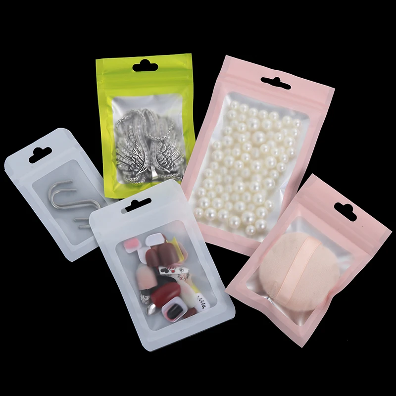 20Pcs Translucent Zip Lock Bags Matte Aluminum Foil Window Storage Bag Xmas Gift Packaging Resealable Nail Beauty Powder Pouches