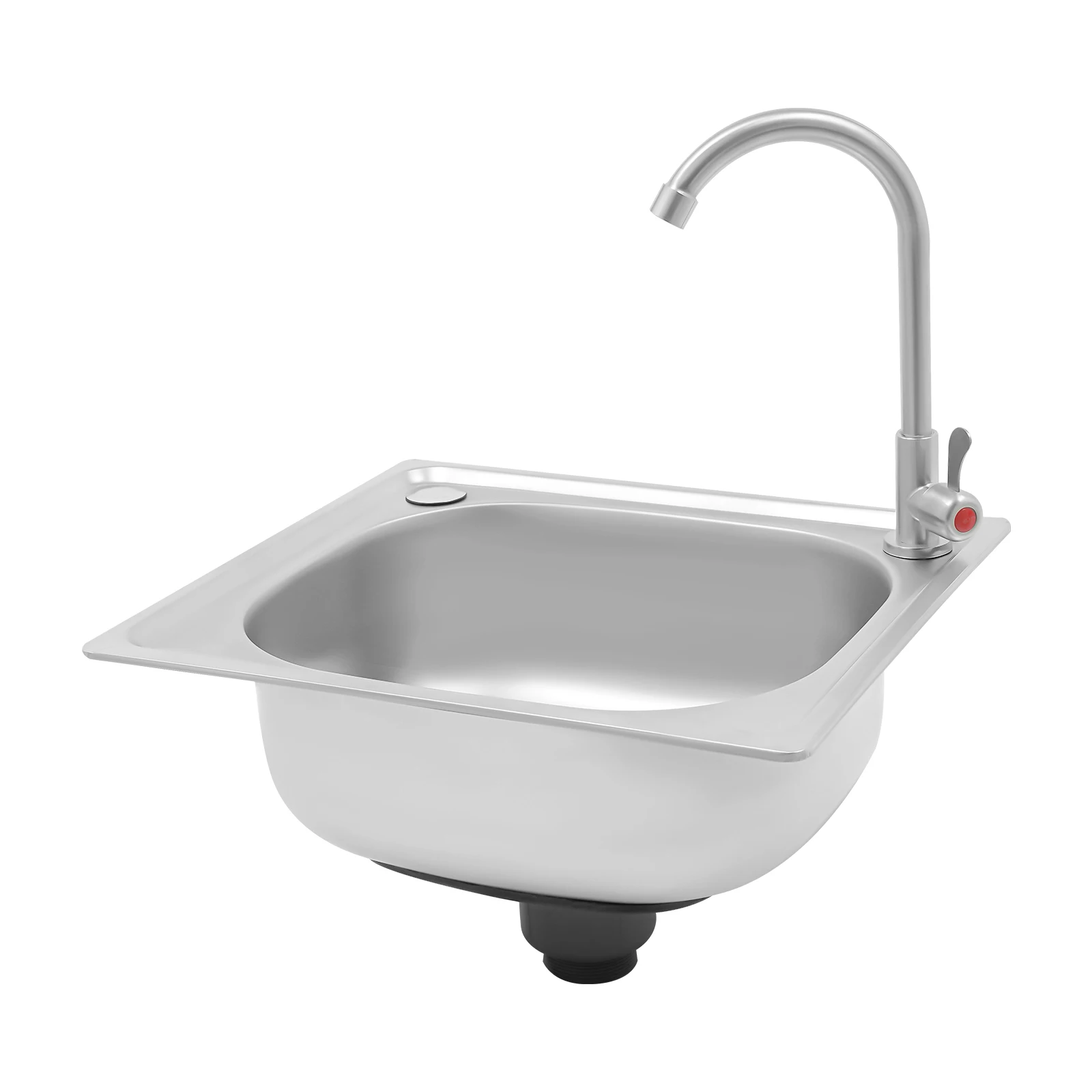 Kitchen Sink with Large Basin Silver Stainless Steel Sink 360° Rotatable Faucet Free Standing Single Bowl Sink