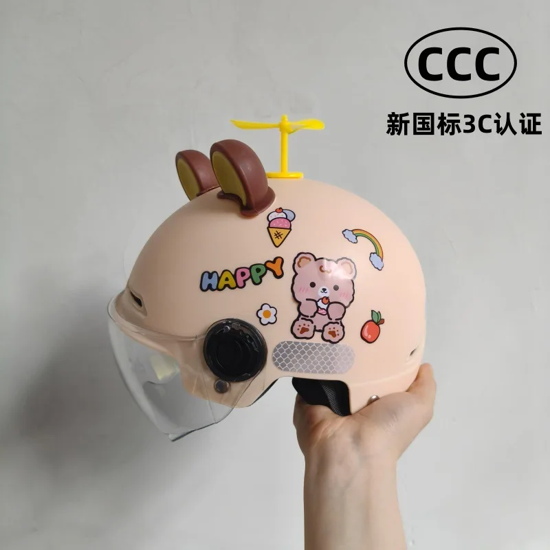 Cute Cartoon Child Electric Scooter Helmet with Clear Visor Cute Rabbit Ear Design Lightweight Protective Helmet Kids Cycling