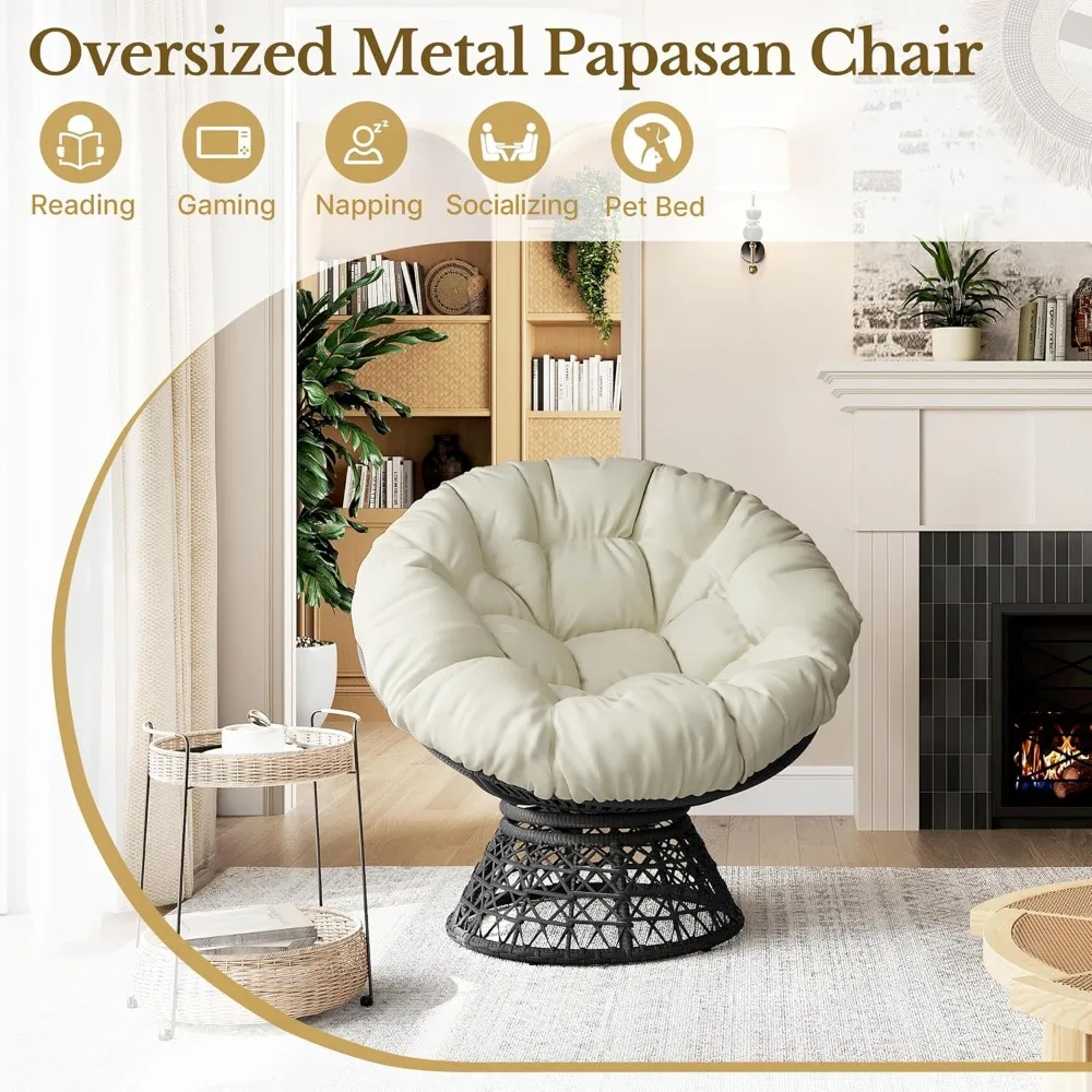 

40" Ergonomic Swivel Wicker Papasan Chair with Thick Tufted Cushions, High Capacity Frame, 360 Degree Rotatable Chairs