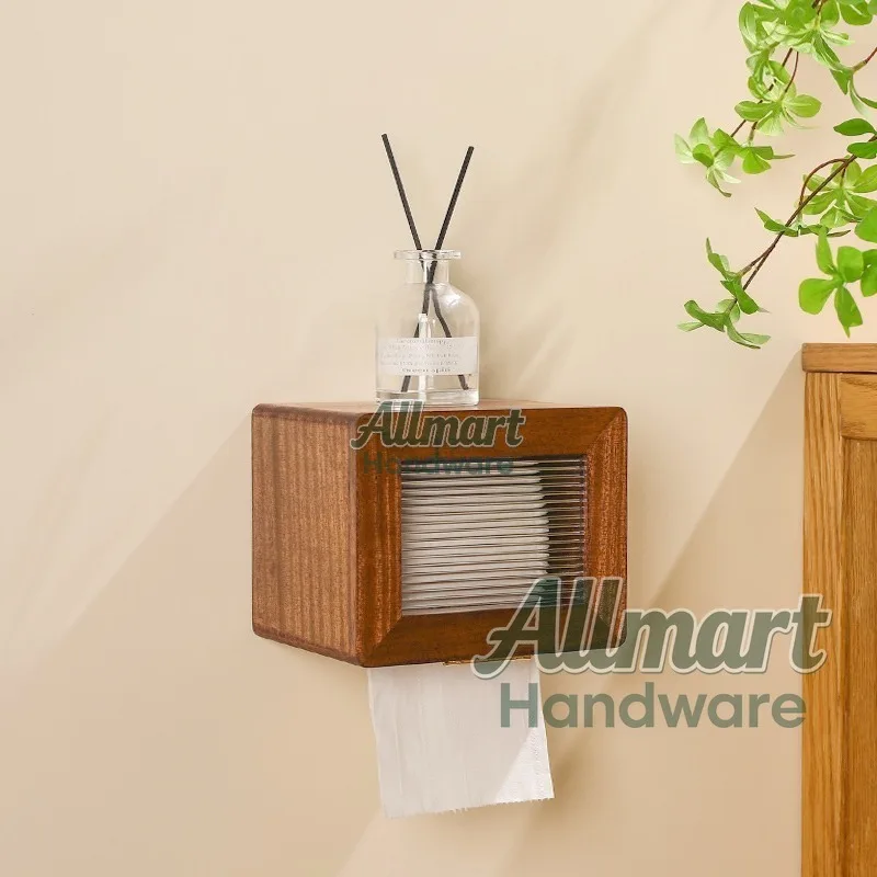 Household non perforated toilet roll paper holder, solid wood acrylic toilet paper box, toilet paper wall mounted storage rack