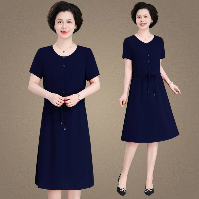 

Summer New Sle Women's round Ne ort Sve Dr Slimming Long Midi Dr plus Size Comfortable Loose Fit Thin Material