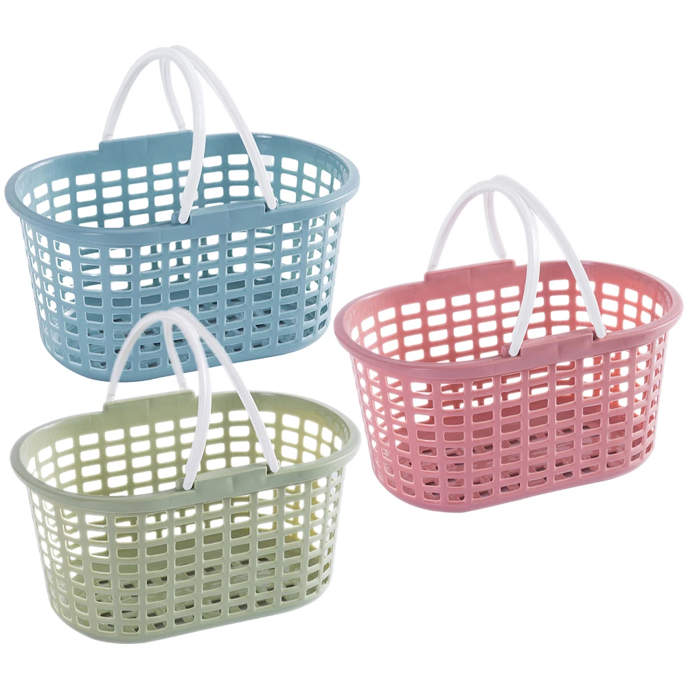

3pcs Portable Shower Tote Plastic Storage Basket Handle Bathroom Organizer Cleaning Supply Holder For Toiletries Towels