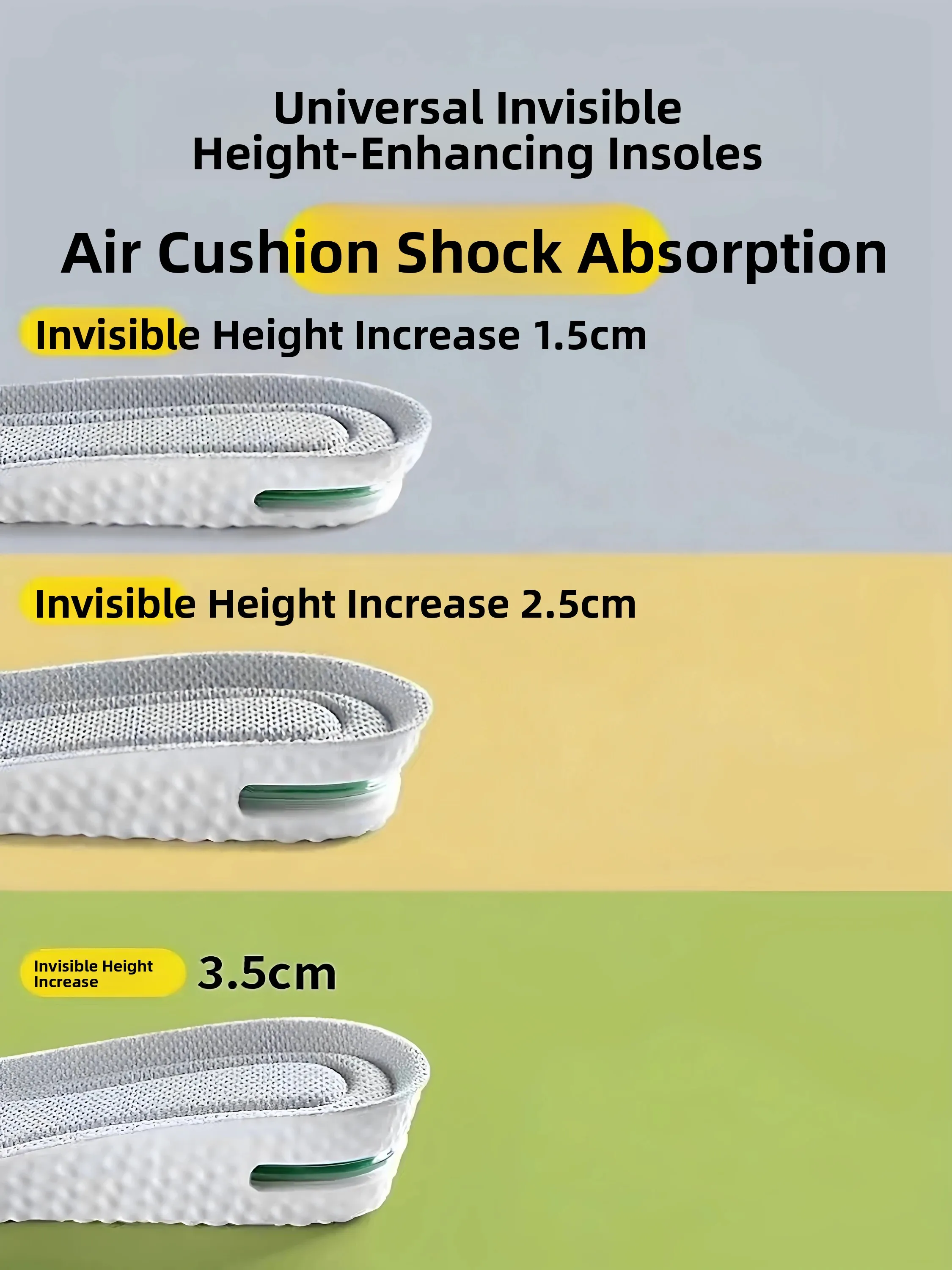Invisible Heightening Shoe Inserts Unisex Comfortable Shock Absorption Multi-shoe Type Adaptability Hidden Elevator Pads