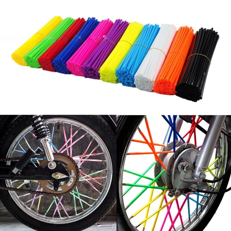 

72Pcs 24cm Off Road Motorcycle Spoke Covers Colorful Steel Wire Protective Tubing Wraps Rims Decorative Plastic Sleeves