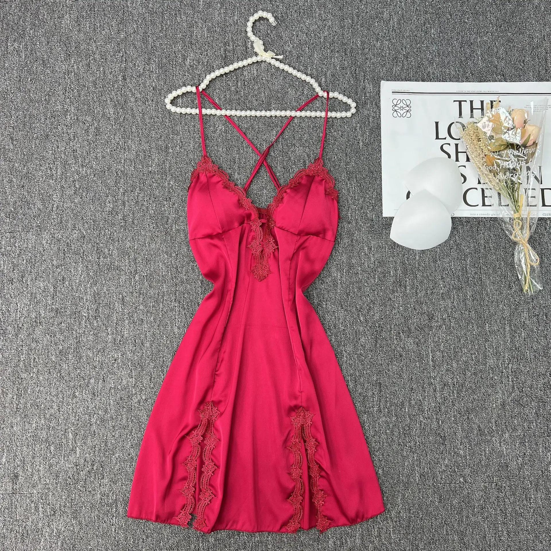 Sexy Backless Nightgown Home Dress Lace Women Chemise Sleepwear Lingerie Summer Silky Satin Nightdress Dressing Gown Loungewear