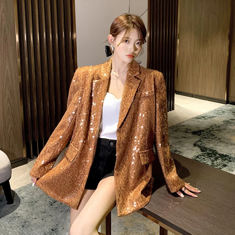 High End High Street Design Sequined Blazer New Party Spring New Silhouette Sequin Suit Coat Embellish Jacket  Women Clothes