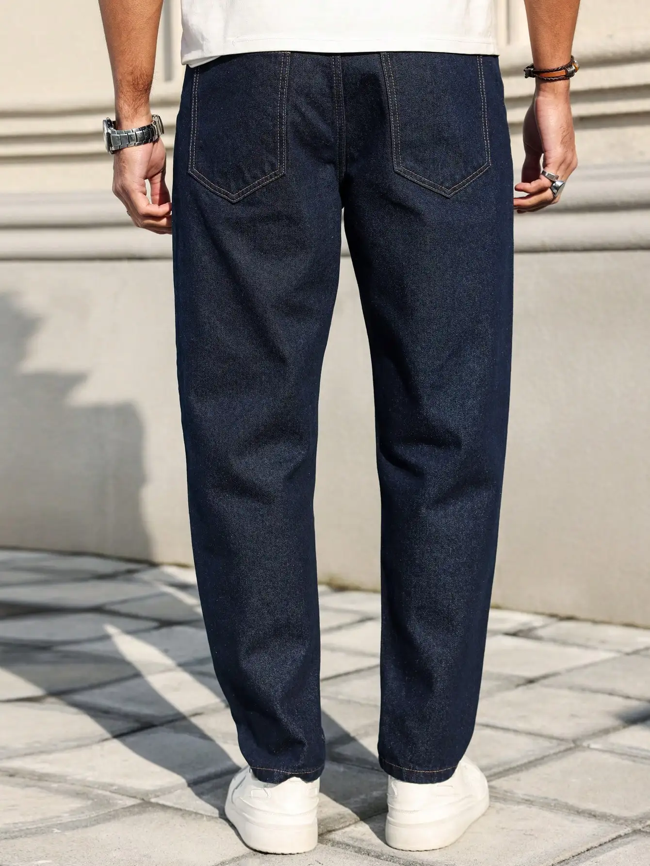 Men's Deep Blue Slim-Fit Five-Pocket Denim Trousers, Casual and Stylish, with a Slim Cut That Accentuates Long Legs, Versatile