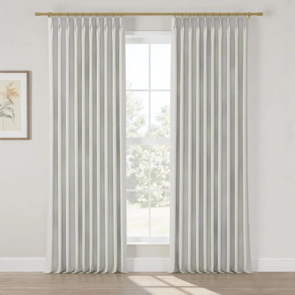 Solid Grey Beige Linen Blackout Curtain, Thermal Insulated, Privacy, Pinch Pleat, 50x102, 1 Panel for Bedroom/Living Room