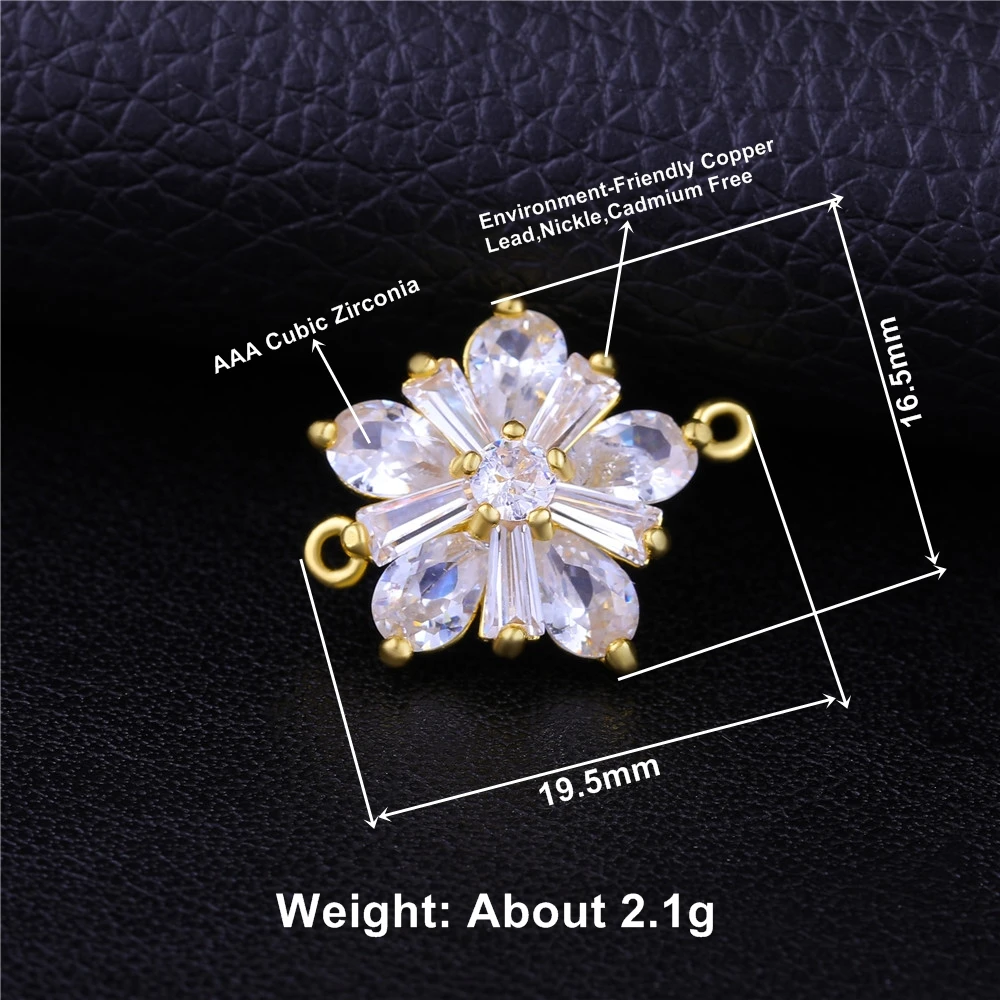 Juya Handmade Jewelry Material Supplies Gold Cubic Zirconia Flower Charm Connectors For DIY Bracelets Earrings Making