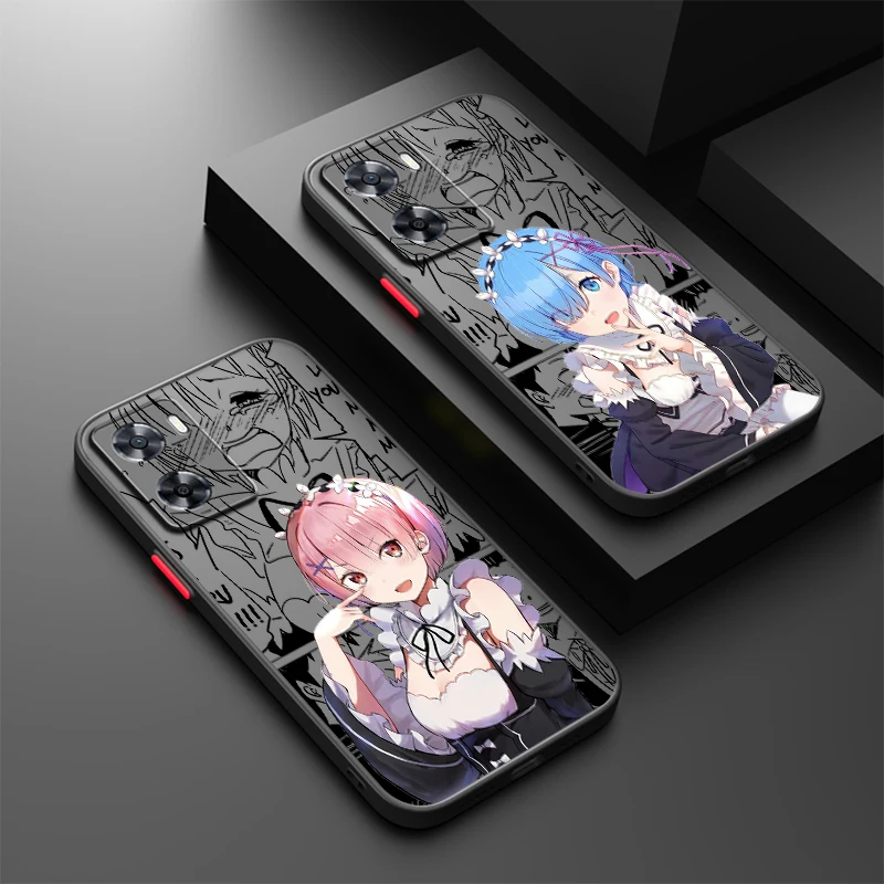 Maid Anime R-Rem R-Ram Frosted Translucent For OPPO X5 X3 A54S A5 A94 A16 A53S A57 A74 A72 A96 A98 A78 5G Back Phone Case