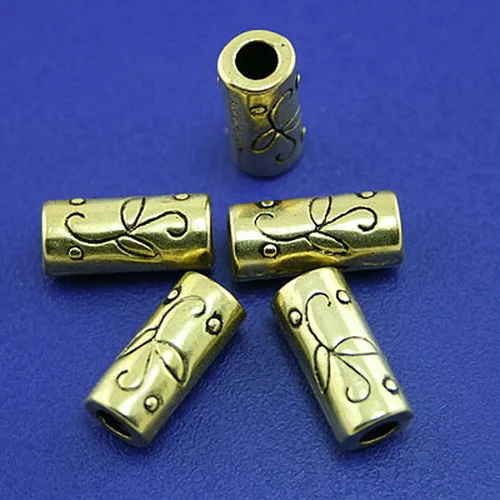 20pcs Dark Gold-tone Long Flower Tube Spacer Beads H2042 Beads for Jewelry Making