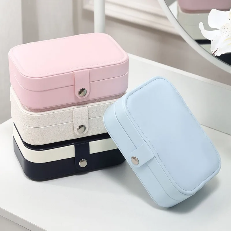 For Portable Mini PU Leather Jewelry Box - Velvet Lined Multi-Compartment Organizer for Rings, Earrings & Necklace