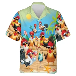 Fashion Rooster Graphic Short Sleeve Shirts For Men Hip Hop Hawaii Beach Shirt Funny Chicken Lapel Blouse Women Button Tops