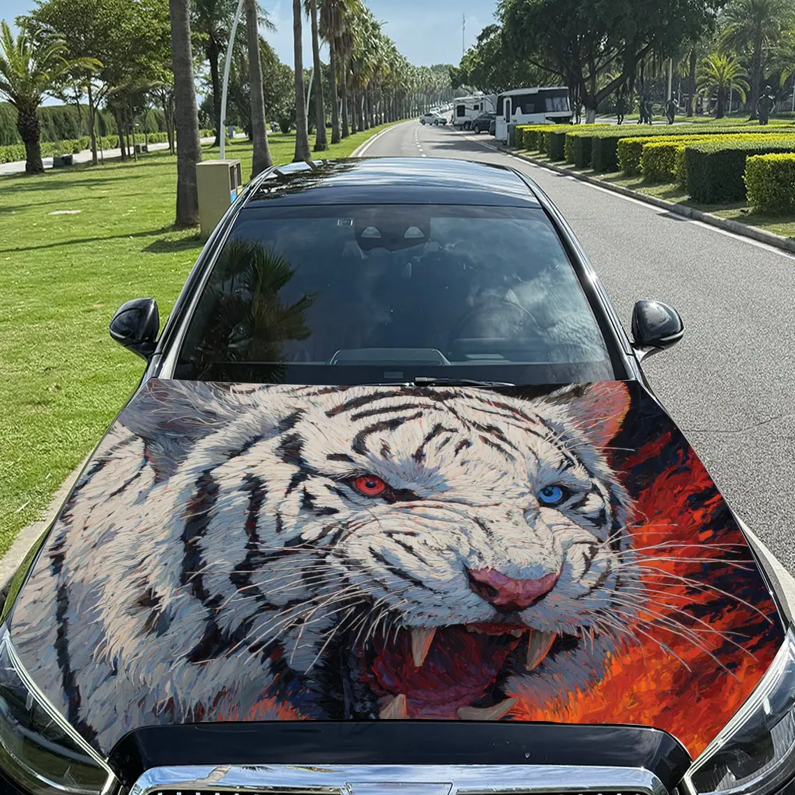 

Автомобильные наклейки Тигр с эффектным, огненным - Хуан и агрессивным - устойчивым фоном, наклейкой на капот автомобиля, водонепроницаемой самоклеющейся V