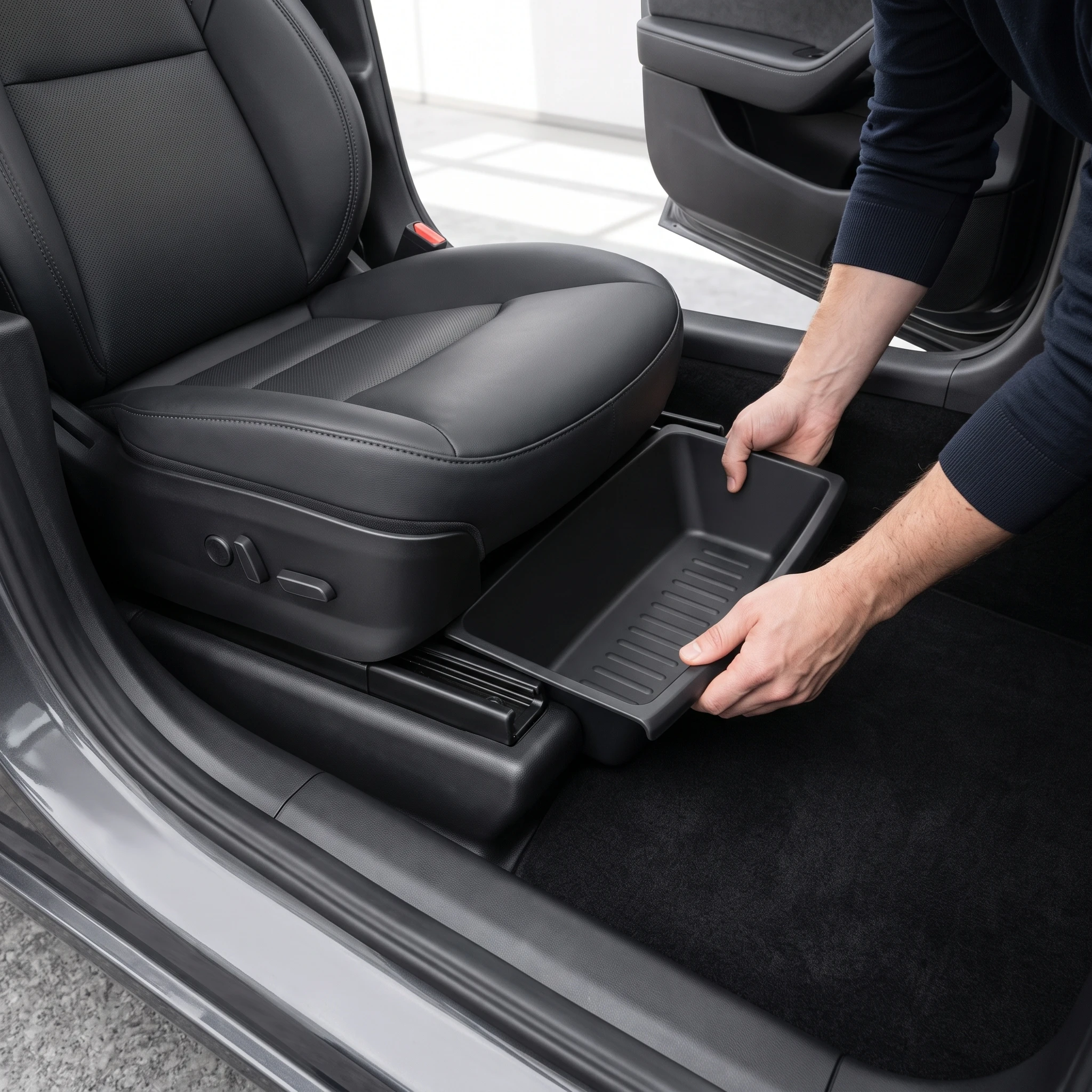 For Tesla Model Y Juniper 2025 under Seat Drawer TPE Storage Box Car Organizer Hidden Storage Tray for Seat Cushions