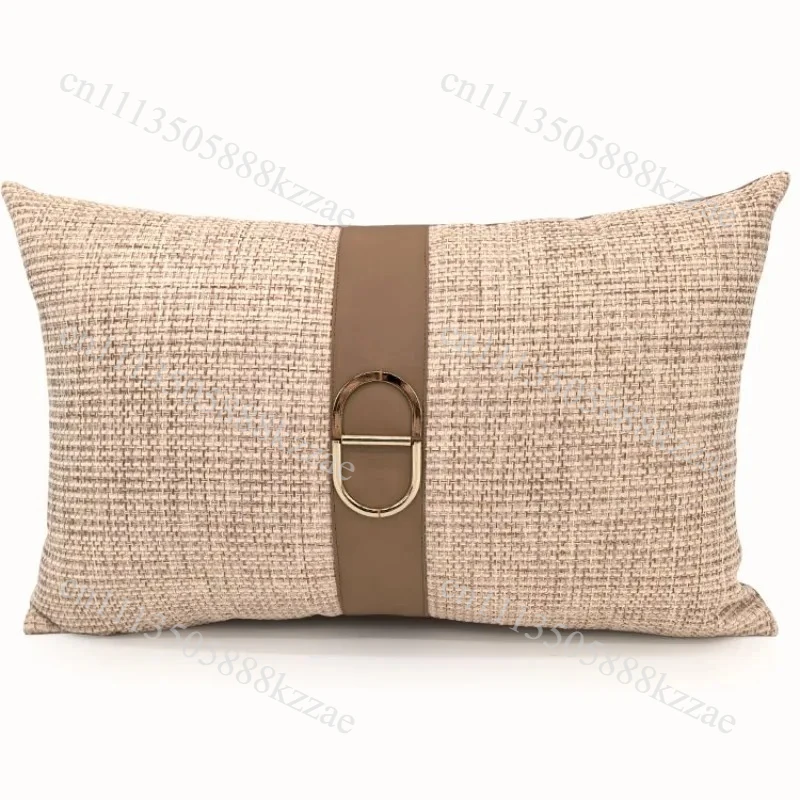 Simple Morden Coffee Color Cushion Cover Cotton Linen Pillowcase with Gold Buckle Throw Pillow Cover Sofa Decor