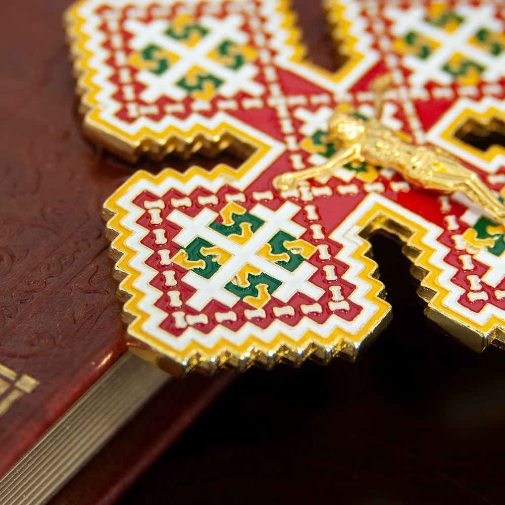 HTISOK Orthodoxes Handkreuz Jesus-Kreuz Segenskreuz aus Zinklegierung, vergoldet, Geschenk für Priester, Orthodoxes Kreuz – Detail 3
