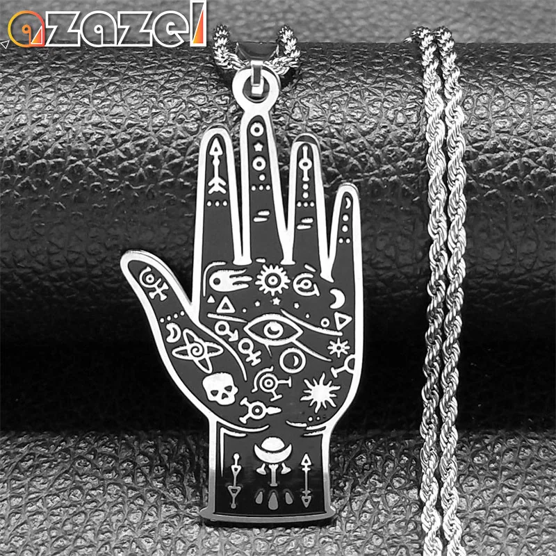 Witch Palmistry Talisman Hand Pendant Necklace for Women Men Stainless Steel Palm Pendant Necklaces Jewelry Gifts collar