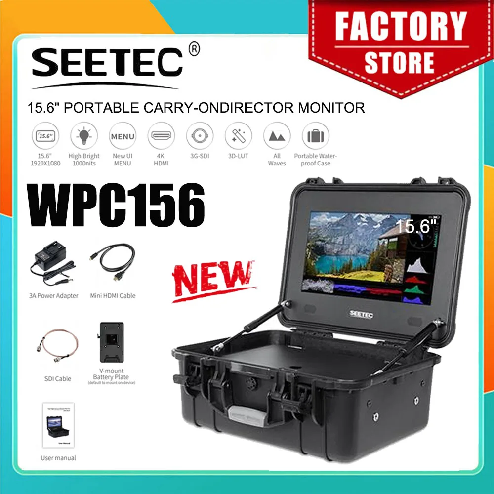 

SEETEC WPC156 15.6 inch Director Monitor 1000nit High Bright Portable Carry-on Full HD 1920x1080 4KHDMI SDI Input Output