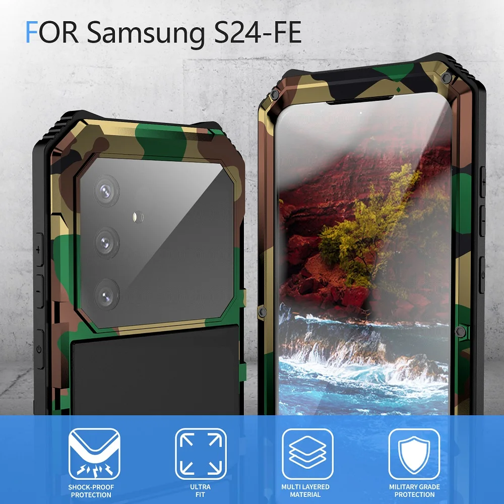 For Samsung Galaxy S25 S24 Fe Case Metal Heavy Duty Armor Shockproof Phone Cover With Built-in Screen Protection Cover Coque