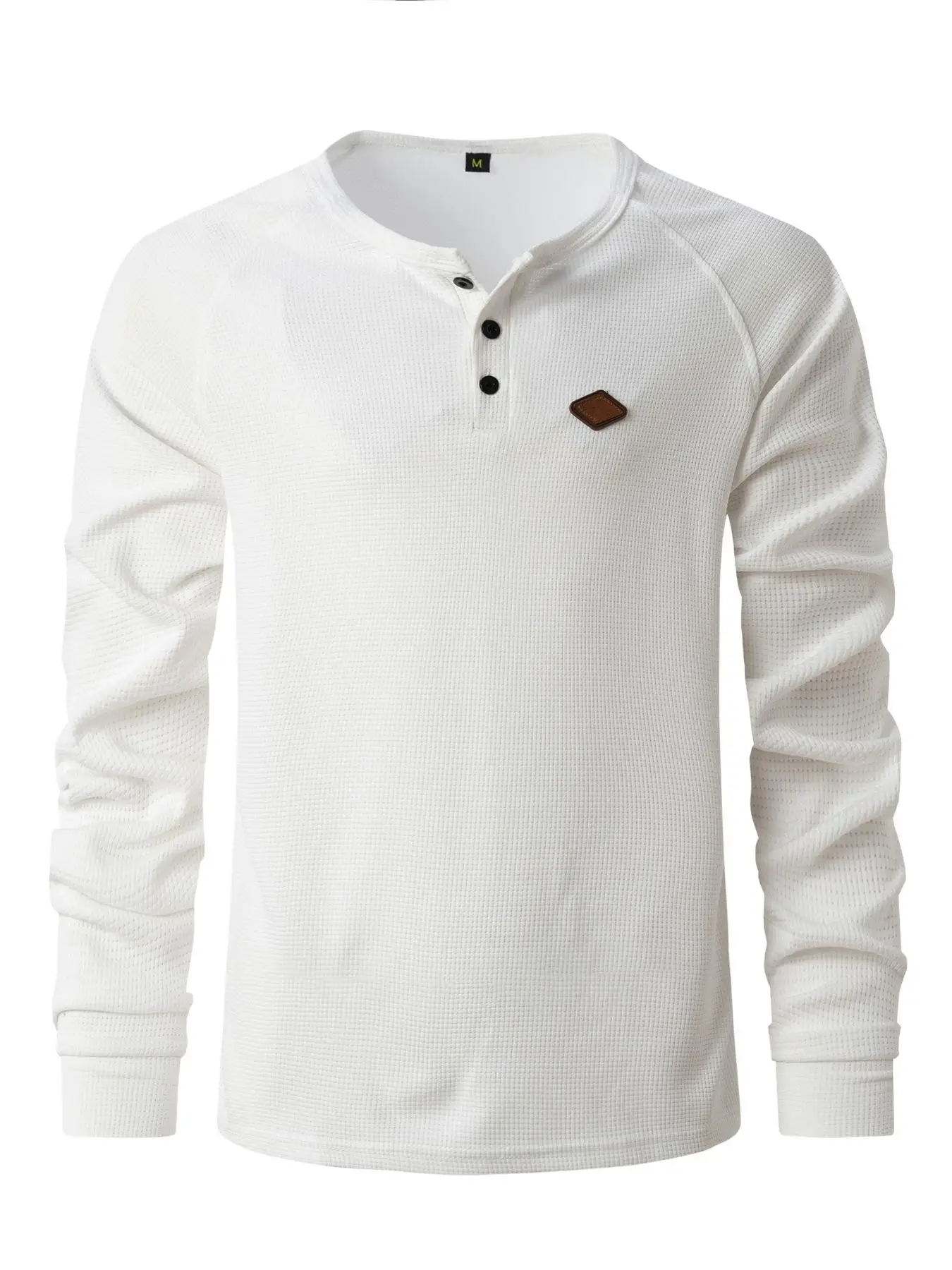 2025 Best-Selling New Vintage Waffle Solid Color Men's Henry Shirt Breathable Casual business, Men Button Down Round Neck Long