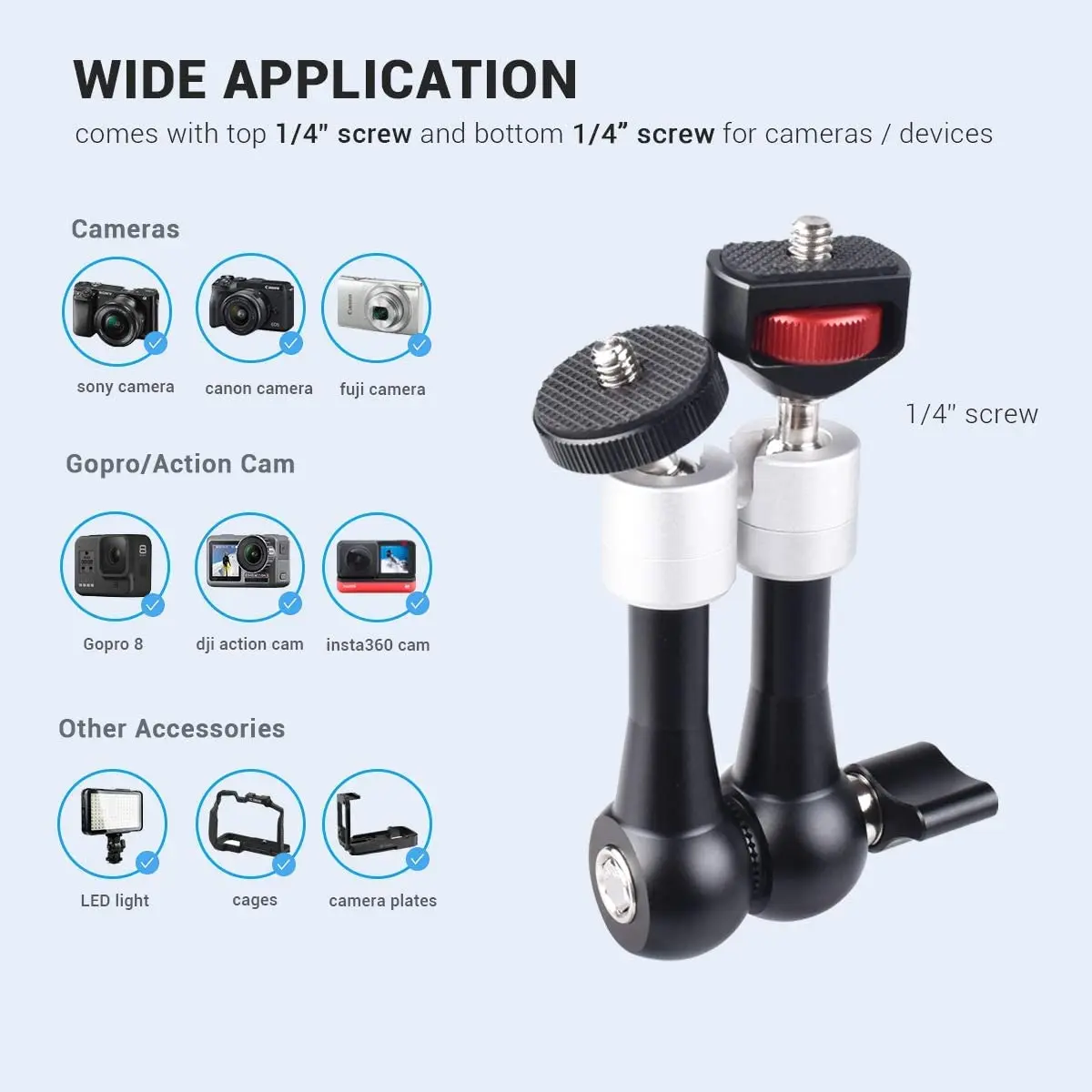 Adjustable Articulating Friction Magic Arm Large Super Clamp for Gopro DJI Camera Cage Rig LED Video Light Monitor Tripod Gimbal view 5