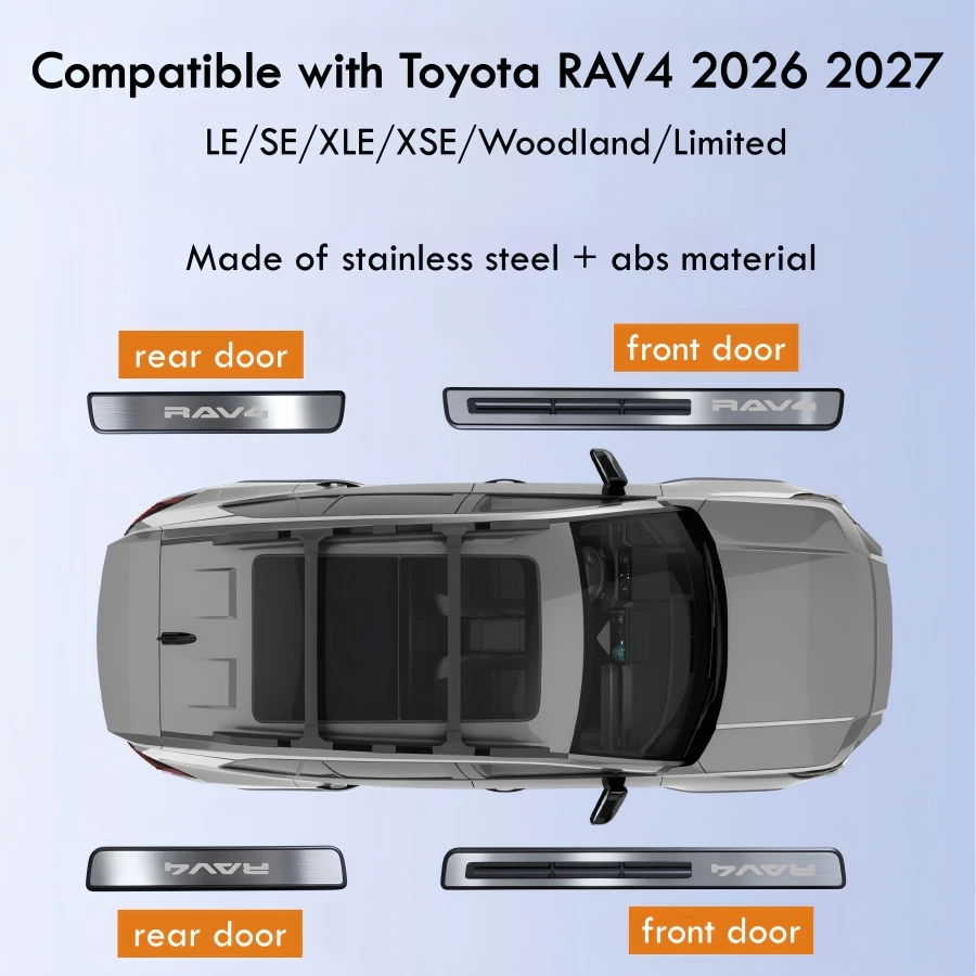 For Toyota RAV4 2026 2027 Car Door Sill Guards Rav4 LE/SE/XLE/XSE/Woodland/Limited Stainless Steel Door Sill Protector Pedals