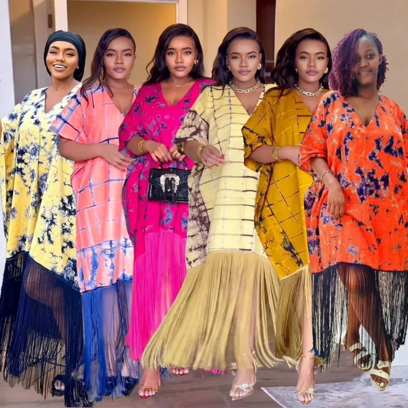 

2025 African Dresses for Women Tassels African Fashion Boubou Dashiki Ankara Outfits Evening Gown Abayas Printing Kaftan Robe